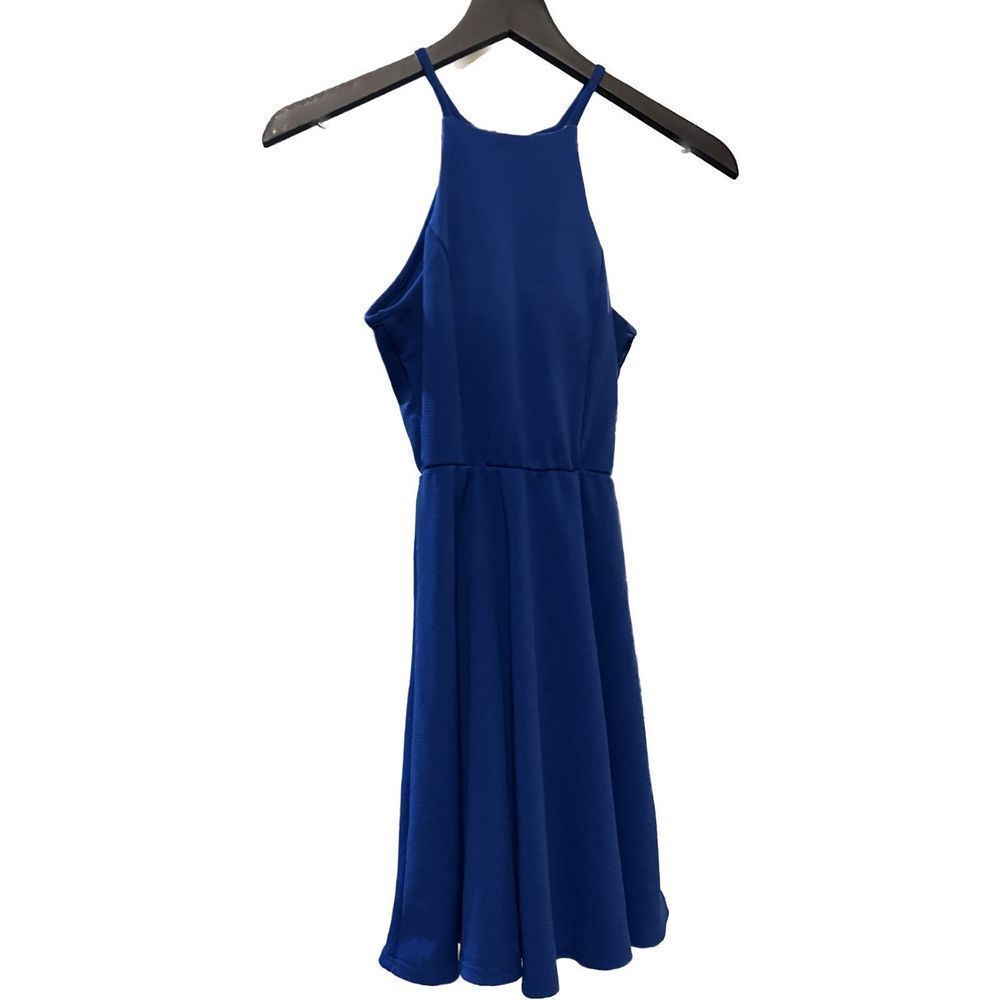 Preview Blue Cut Out Back Skater Dress